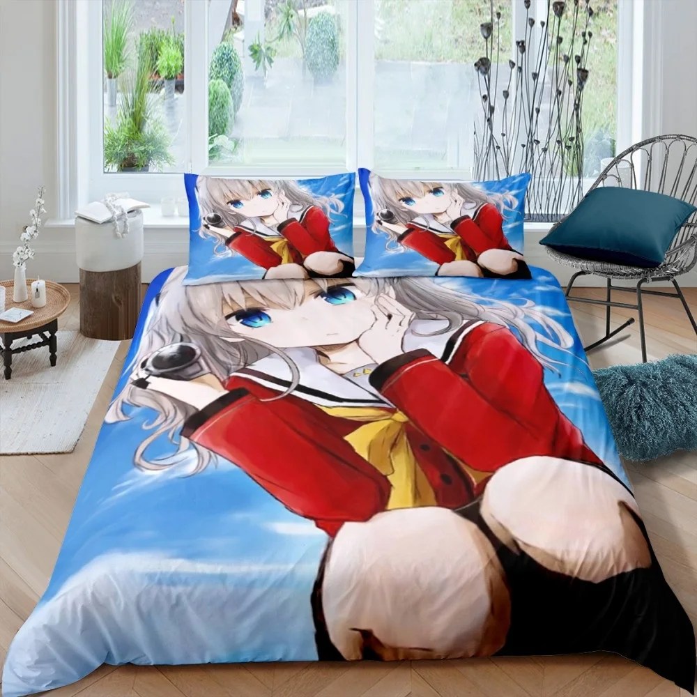3 parça karikatür nevresim takımı 3D baskılı japonya Anime nevresim seksi/güzel kız yatak yorgan kapak ev tekstili ikiz tek boyutu - Görsel 3