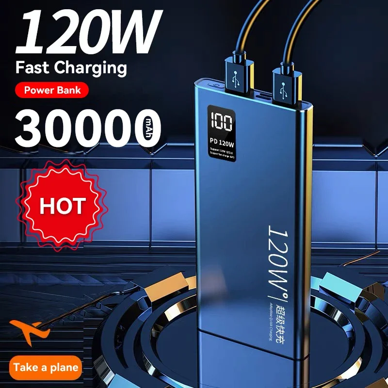 30000 mAh güç banka 120W süper hızlı şarj 100% iPhone Xiaomi Huawei için yeterli kapasite taşınabilir pil şarj