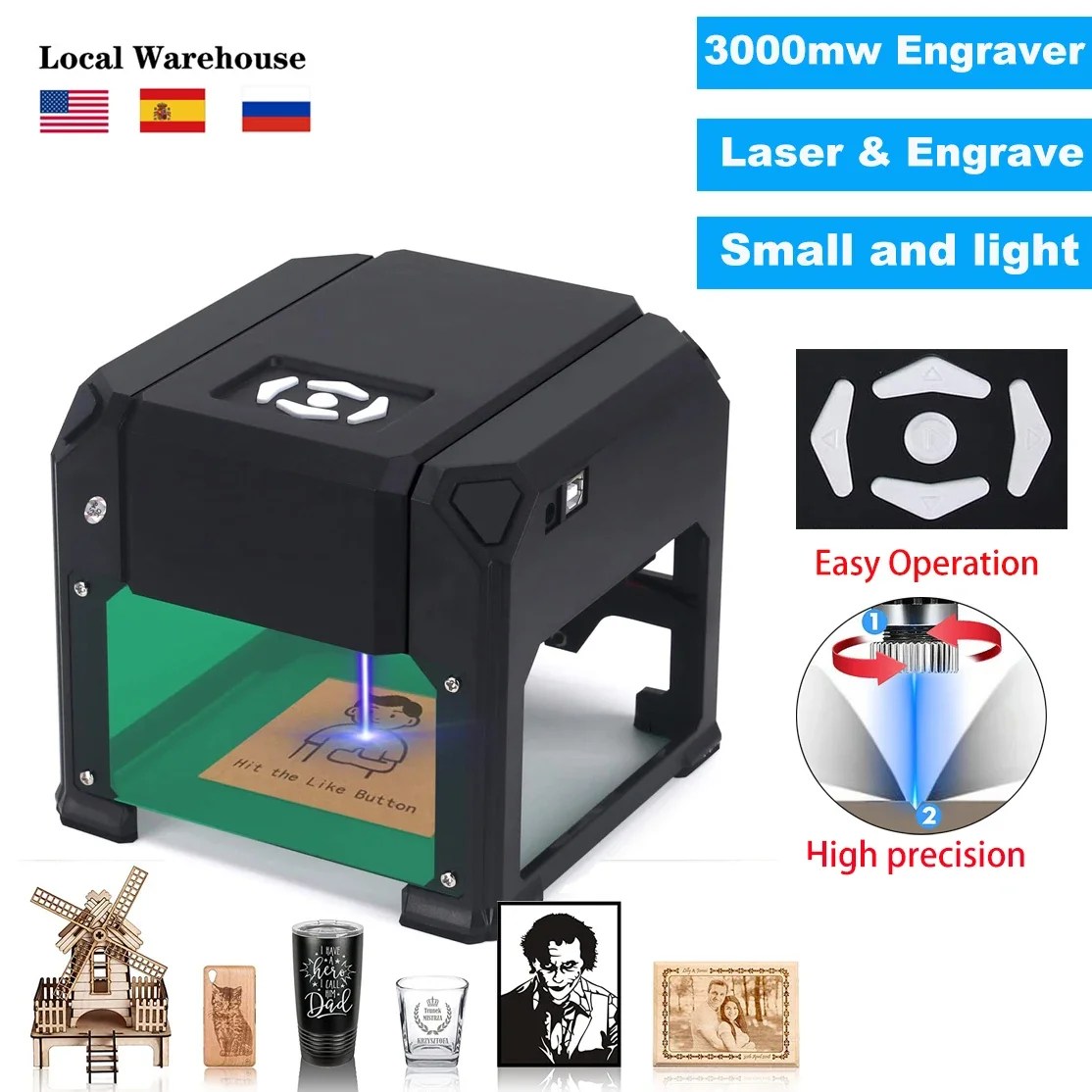 3000mW lazer gravür taşınabilir Mini lazer kesici DIY aracı için ahşap deri kağıt Logo tasarım masaüstü lazer gravür makinesi