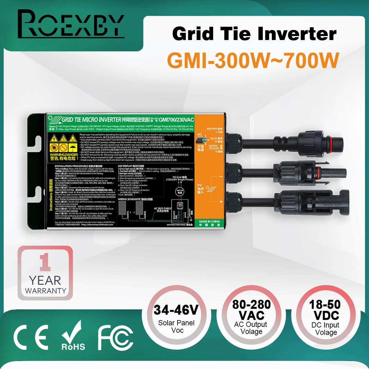 300W 350W 500W 600W 700W mikro invertör balkon güneş PV izgara kravat sistemi ev kullanımı için MPPT girişi DC18-50V güneş AC110V-240V - Görsel 1
