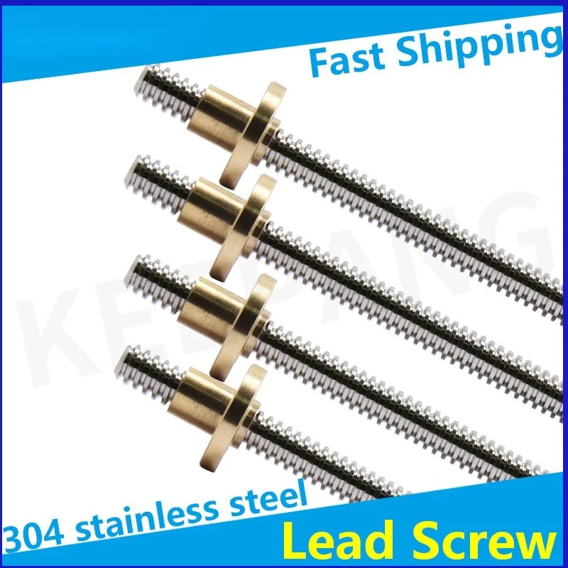 304 paslanmaz çelik trapez çubuk T8 kurşun vida ile pirinç somun için 3D yazıcı lineer kılavuzlar step Motor