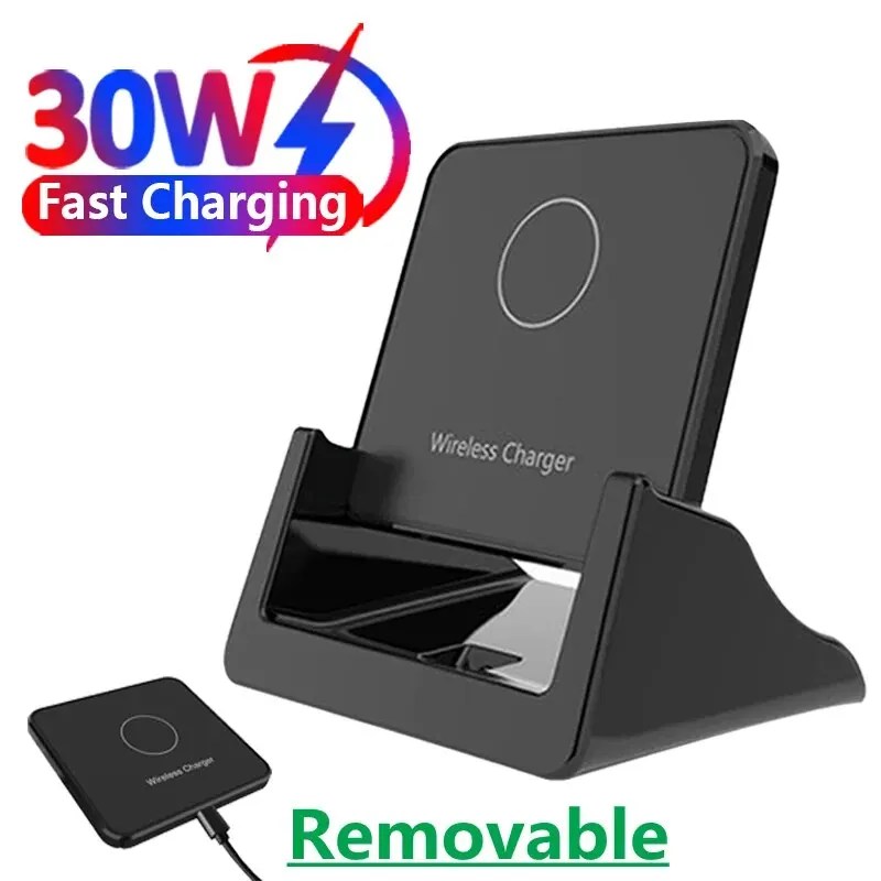 30W kablosuz şarj Pad standı masaüstü ultra-ince cep telefonu hızlı şarj Dock İstasyonu iPhone 15 14 13 12 Samsung Xiaomi