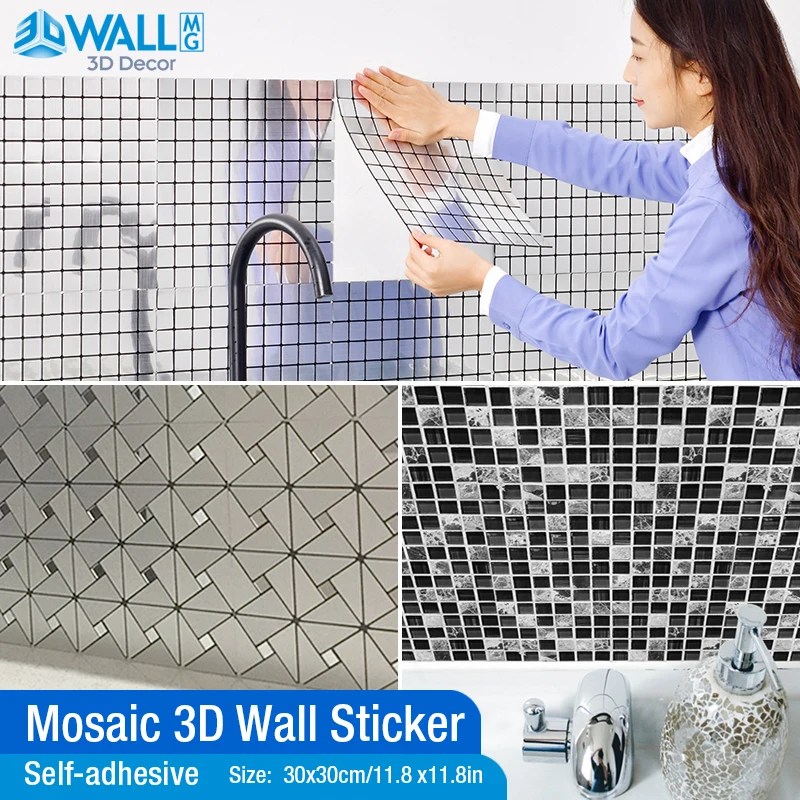 30x30cm kendinden yapışkanlı mozaik PVC 3D duvar sticker TV duvar 3D duvar paneli kiremit mutfak banyo su geçirmez ayna mermer 3d duvar
