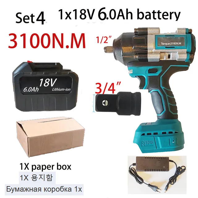 3100NM fırçasız elektrik anahtarı 3/4 inç akülü darbe anahtarı el güç aracı Makita 18v pil için