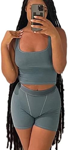 AYWA Casual Workout Sets Two Piece Outfits for Women Ribbed Crop Tank Top High Waist Leggings Active Wear
