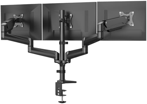 HUANUO Triple Monitor Mount for 17 to 32 inch Screens, Gas Springs Adjustment Triple Monitor Stand with Swivel, Tilt, Rotation, Clamp & Grommet Kit (Black)