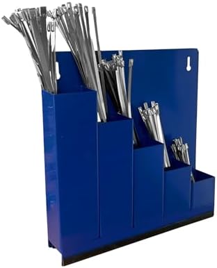 Kortpack Kablo bağı düzenleme kutusu, mavi - 5 x 25 paslanmaz çelik bağlayıcı ile farklı boyutlarda gri renkte. 2 vida ve fiş dahil
