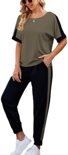 CiCiBird Women Casual Basic Lounge Set Comfy Soft Sweatsuit Set Cozy Jogger Set Short Sleeve Top Sweat Pants with Pockets