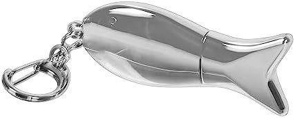 Metal Fish Shape 64GB USB 2.0 Flash Drive with Keychain Cool Animal Memory Stick Cute Jump Drive Wedding Thumb Drive Data Storage U Disk Xmas Gift (Silver)