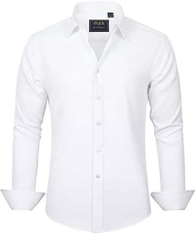 J.VER Men's Dress Shirts Solid Long Sleeve Stretch Wrinkle-Free Formal Shirt Business Casual Button Down Shirts - Görsel 1