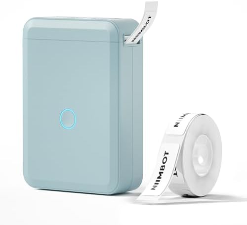NIIMBOT Label Maker Machine D110 Label Printer Tape Included Portable Wireless Connection Multiple Templates Available for Phone Easy to Use Office Home Organization Rechargeable Blue