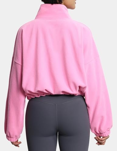 THE GYM PEOPLE Women’s Half Zip Crop Pullover Sweatshirt Fleece Stand Collar Workout Tops with Pockets Drawstring Hem