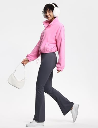 THE GYM PEOPLE Women’s Half Zip Crop Pullover Sweatshirt Fleece Stand Collar Workout Tops with Pockets Drawstring Hem