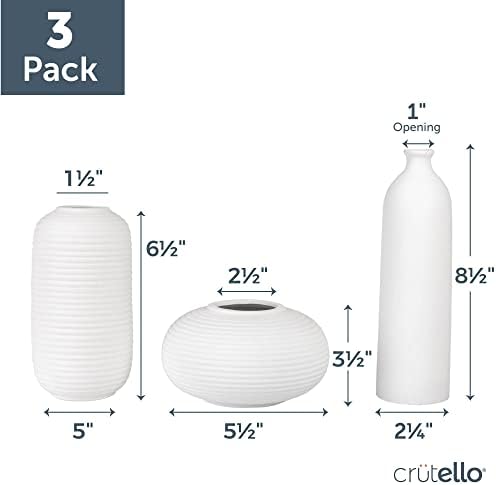 Crutello Ceramic Vase Set - Set of 3 Small White Vases - Ceramic Vase, Living Room Decor Vases, Shelf Vases for Kitchen Decor, Bookshelf Decor Vase and Entryway Decor Vase - Görsel 3