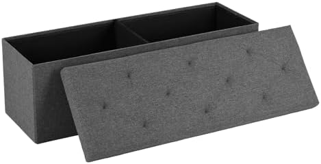 43 inches Folding Ottoman Bench with Storage for Living Room/Entryway/Bedroom Ottomans Stool Padded Seat Rectangle Chair Foot Rest Bins Max 660Lb Capacity Large Toy Box, Linen, Dark Grey