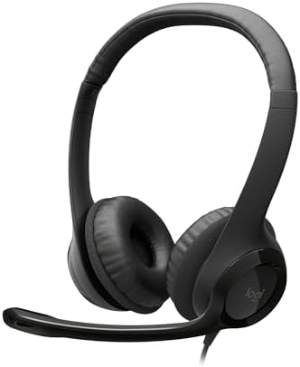 Logitech H390 Wired Headset for PC/Laptop, Stereo Headphones with Noise Cancelling Microphone, USB-A, in-Line Controls for Video Meetings, Music, Gaming and Beyond - Black