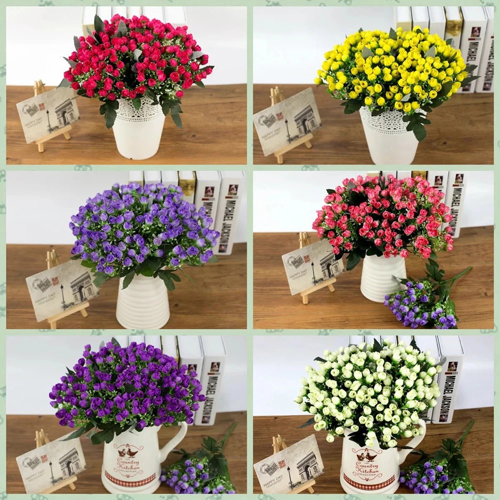 36 kafaları/1Bunch yapay çiçek Milan tomurcuk küçük gül tomurcuk DIY düğün dekorasyon şakayık otel dekor Bouque yapay çiçek s - Görsel 6