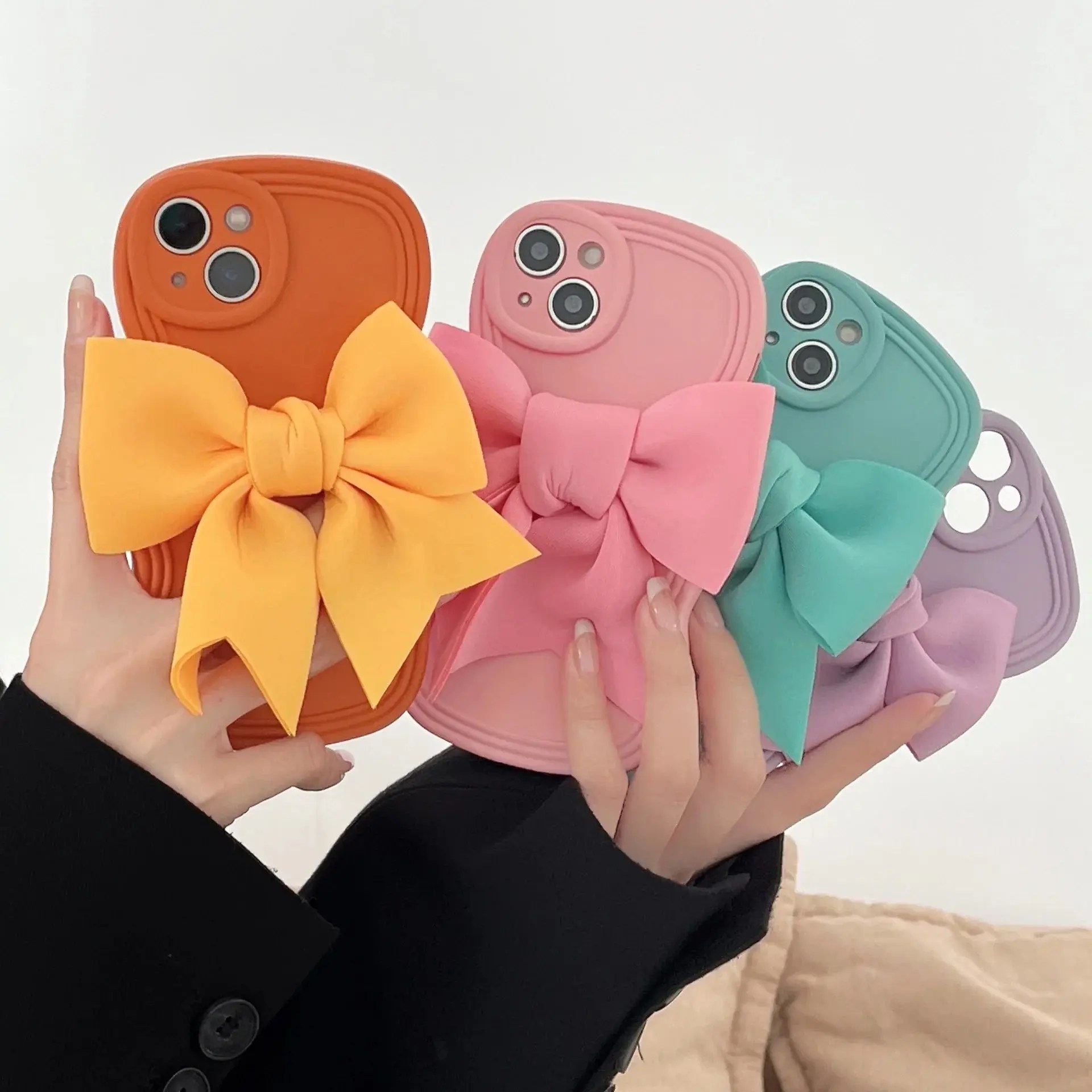 3D kelebek düğüm Iphone 14/13pro Max 12 11 kadınlar Xs stereoskopik anti-sonbahar anti-parmak izi pembe mor mavi turuncu kahve