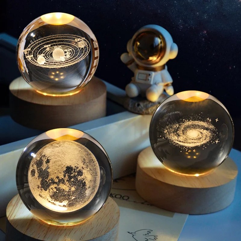 3D kristal top yaratıcı gezegen Galaxy cam küre ay kristal top masaüstü dekor başucu ev dekorasyon ev süs hediyeler