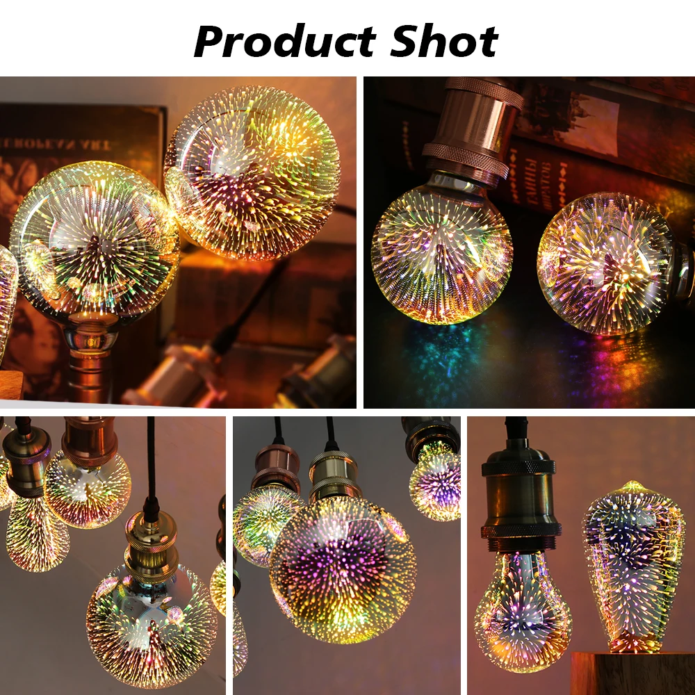 3D renkli LED lamba ampulü E27 220V Vintage Edison ampul yıldız havai fişek lamba noel ağacı tatil gece lambası ışık dekorasyonu aydınlatma