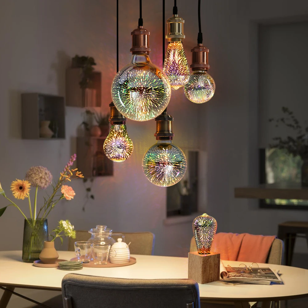 3D renkli LED lamba ampulü E27 220V Vintage Edison ampul yıldız havai fişek lamba noel ağacı tatil gece lambası ışık dekorasyonu aydınlatma