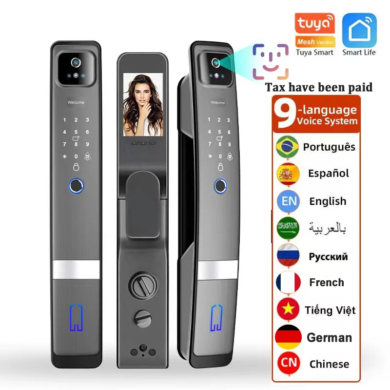 3D yüz tanıma akıllı kilit Video kamera yap-WiFi kapı zili ile akıllı kapı kilidi parmak izi APP kontrol güvenlik
