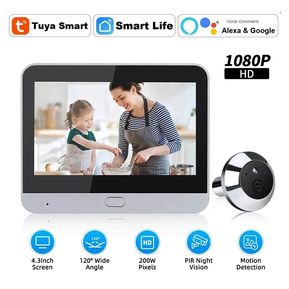 4.3 inç WiFi Peephole Tuya akıllı 1080P WiFi Peephole Video kamera ev güvenlik gece görüş Video kapı Camer
