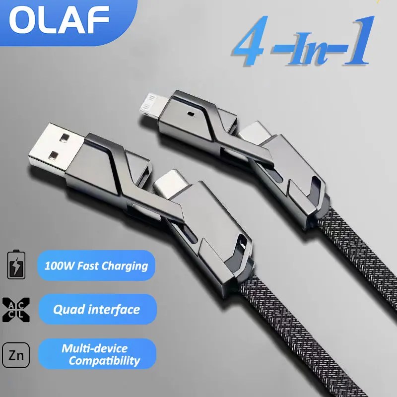 4 In 1 100W USB tip C kablo hızlı şarj Samsung Xiaomi Huawei için Oneplus USB C aydınlatma kablosu için iPhone 14 13 12 Pro Max