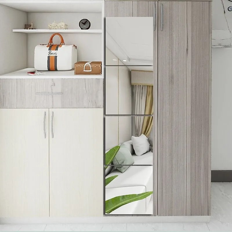 4 adet akrilik ayna duvar çıkartmaları Thicken-2mm ayna kaplama dekor kendinden yapışkanlı DIY duvar Sticker için gardırop banyo ev - Görsel 4