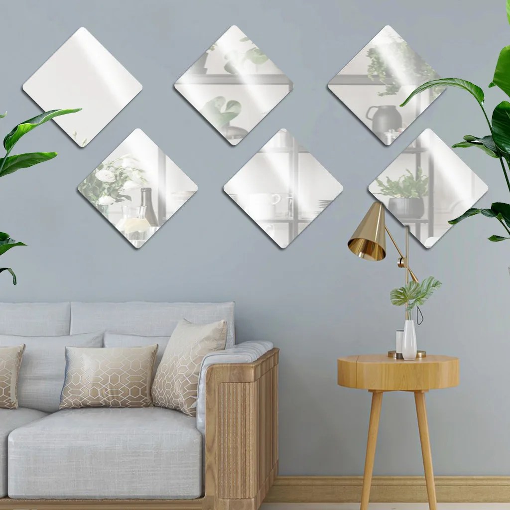 4 adet akrilik ayna duvar çıkartmaları Thicken-2mm ayna kaplama dekor kendinden yapışkanlı DIY duvar Sticker için gardırop banyo ev - Görsel 5