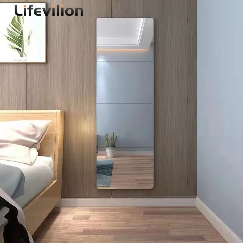 4 adet akrilik ayna duvar çıkartmaları Thicken-2mm ayna kaplama dekor kendinden yapışkanlı DIY duvar Sticker için gardırop banyo ev