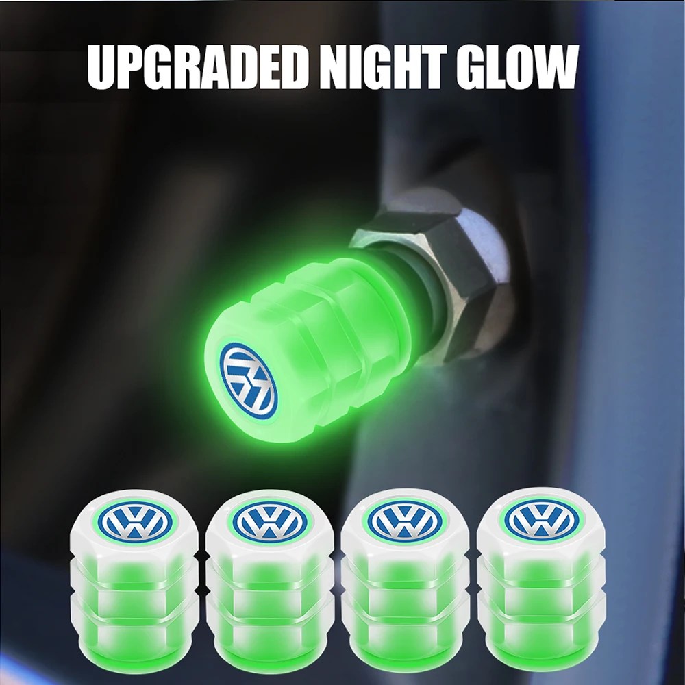 4 adet/takım floresan yeşil araba lastik vana kapaklar için toz geçirmez kapakları dekorasyon VW Volkswagen Jetta Golf Beetle GTI aksesuarları