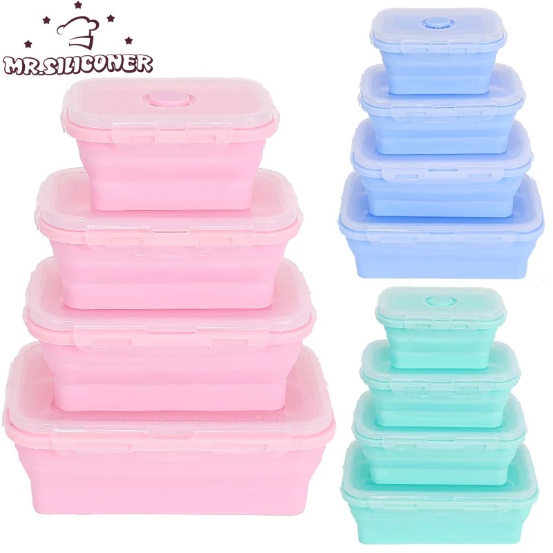 4 boyutları katlanabilir silikon gıda konteyner taşınabilir Bento yemek kabı Microware ev mutfak açık gıda saklama kapları kutusu