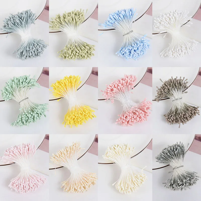 400/800P çift kafaları DIY yapay Mini inci çiçek Stamen Pistil çiçek Stamen meyve çilek düğün dekorasyon Scrapbooking