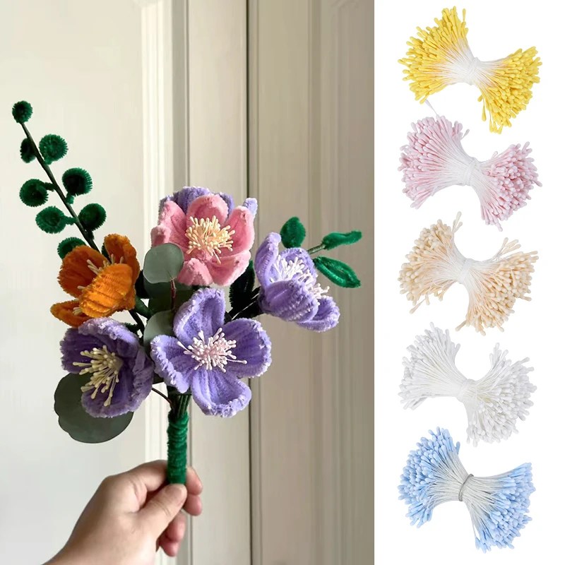 400/800P çift kafaları DIY yapay Mini inci çiçek Stamen Pistil çiçek Stamen meyve çilek düğün dekorasyon Scrapbooking - Görsel 4