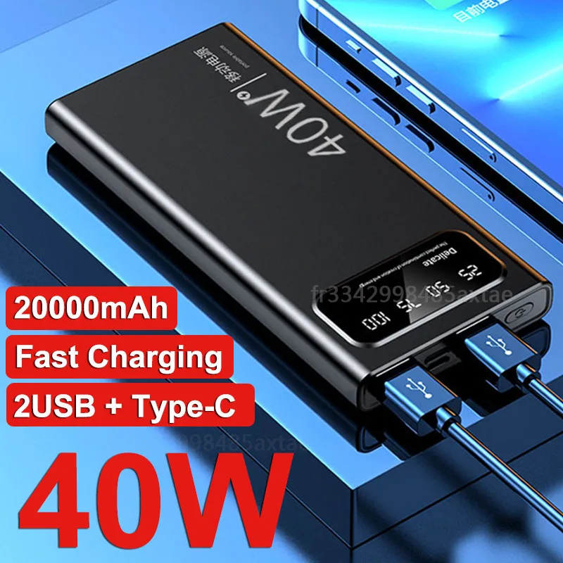 40W hızlı şarj güç banka 20000mAh taşınabilir güç banka pil paketi dijital ekran harici pil paketi iphone Xiaomi için