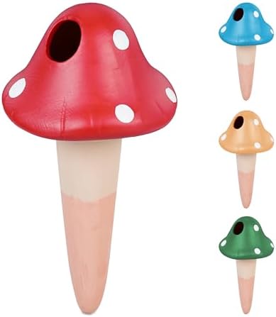 Relaxdays Kil Konisi Sulama, 4'lü Set, Her Biri 110 ml, Oda Bitkileri için Sulama Yardımcısı, Mantar Tasarımı, Sulama Fişi, Renkli