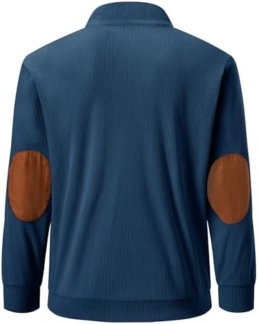 JMIERR Men's Corduroy Sweatshirt Casual Long Sleeve Stand Collar Button Pullover Sweatshirts with Pockets - Görsel 3