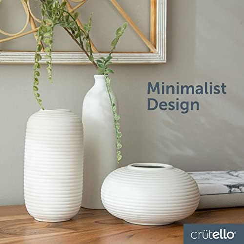 Crutello Ceramic Vase Set - Set of 3 Small White Vases - Ceramic Vase, Living Room Decor Vases, Shelf Vases for Kitchen Decor, Bookshelf Decor Vase and Entryway Decor Vase - Görsel 6