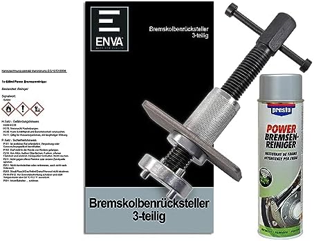 ENVA fren pistonu sıfırlama aleti 3 parça + 500 ml fren pistonlarının zahmetsizce sıfırlanması için profesyonel alet seti, basınç plakası ve adaptör dahil