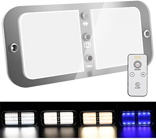 Kriogor LED tavan lambası, 12 V, anahtarlı/uzaktan kumandalı, 4 mod, 3 ayar şalteri, LED iç aydınlatma, 12 V, 72 LED 800 lm, kısılabilir, araç iç mekan aydınlatması, evrensel