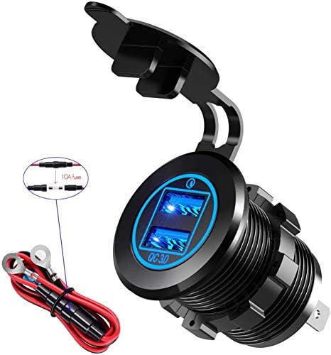 Quick Charge 3.0 Dual USB araç şarj soketi, su geçirmez 12 V USB adaptör ve 10 A sigorta, 12 V/24 V gemi arabası, kamyon, motosiklet için (1 adet 36 W)