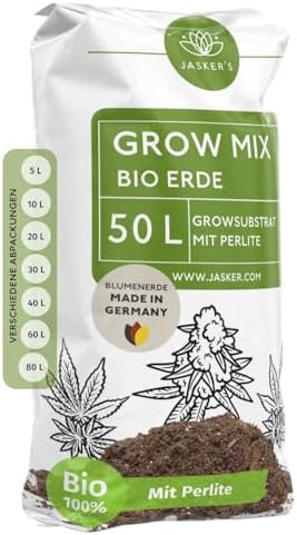 Bio Grow toprak 50 l – Ekstra çok perlit içeren substrat – Büyütme organik saksı toprağı, canlı kök aktivatörü mikroorganizmalar (Trichoderma) – Yetiştirme toprağı