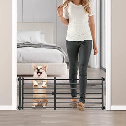 Malier Metal Dog Gate with Door, 26"-43" Width Expandable Dog Gate Short Pet Gate for Stairs and Doorways, Pressure Mount Easily Step Over Indoor Dog Gates Puppy Gate for Small Dogs Puppy (M, Black)