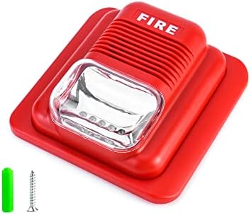 QWORK Fire Alarm, 12 / 24V DC Wired Sound and Light Fire Alarm Warning Strobe Siren Horn, Sound Alarm Security System Sensor