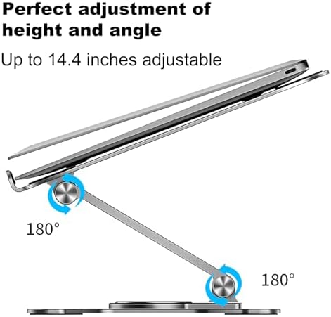 Laptop Stand, Adjustable Laptop Stand with 360 Rotating Base, Heavy Stable Riser Holder, Aluminum Laptop Holder Stand for All Computers, Silver - Görsel 4