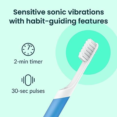 Quip Sonic Toothbrush for Adults - Timed Electric Toothbrush with Cover - Replaceable Brush Head, Soft Bristles, Plastic Handle, 3 Month Battery Life - Travel Toothbrush - Blue - Görsel 2