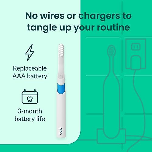 Quip Sonic Toothbrush for Adults - Timed Electric Toothbrush with Cover - Replaceable Brush Head, Soft Bristles, Plastic Handle, 3 Month Battery Life - Travel Toothbrush - Blue - Görsel 4