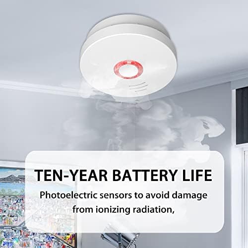 Andyssey Smoke Detector, 10 Year Battery Operated Smoke Alarm with LED Indicator, Photoelectric Fire Alarm Smoke Detector with Test & Silence Button for Home, 2 Packs - Görsel 4