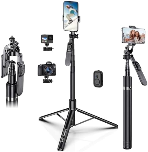 80" Phone Tripod & Selfie Stick Tripod Stand,Extra Tall Tripod for iPhone with Detachable Wireless Remote,360° Rotating All-in-1 Extendable Cell Phone Tripod Stand for iPhone/Android/Camera/GoPro